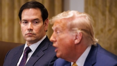 Marco Rubio, US secretary of state, left, and US President Donald Trump during a cabinet meeting at the White House in Washington, DC. (Bloomberg)