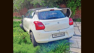The accused’s car in which the cops had spotted them near Progressive Society, Sector 50, on Thursday afternoon. (HT File)