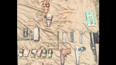 The recovered arms and amo after a terror hideout was busted in Poonch. (File)