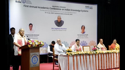 Vice-President, Jagdeep Dhankhar at Jawaharlal Nehru University in New Delhi on Thursday. (HT Photo) Vice-President, Jagdeep Dhankhar at Jawaharlal Nehru University in New Delhi on Thursday. (HT Photo)