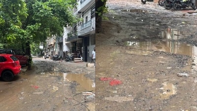 A local resident's sarcastic post on X, featuring photos of the cratered road, has gone viral. (X/@Kenu73) A local resident's sarcastic post on X, featuring photos of the cratered road, has gone viral. (X/@Kenu73)