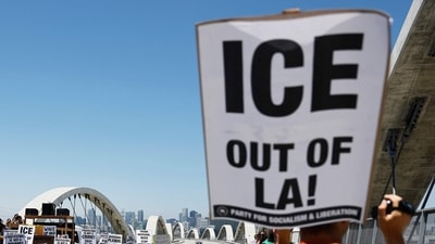Demonstration in Los Angeles against the ongoing ICE raids. (Getty Images via AFP) Demonstration in Los Angeles against the ongoing ICE raids. (Getty Images via AFP)