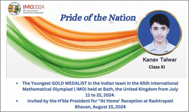 Pride of the Nation: Kanav Talwar of Class XI shined in IMO 2024 Pride of the Nation: Kanav Talwar of Class XI shined in IMO 2024