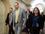 The Federal Bureau of Investigation (FBI) Deputy Director Dan Bongino leaves after meeting with Republican lawmakers