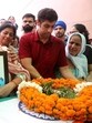 Mother of IAF’s Squadron Leader Lokender Singh Sindhu bids final adieu to her son in Rohtak on Thursday. (HT Photo)