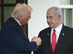 US President Donald Trump shakes hands with Israeli Prime Minister Benjamin Netanyahu as Netanyahu departs the White House in Washington, DC. 