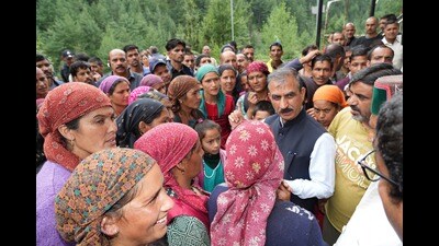 During his three-day visit, Himachal Pradesh chief minister Sukhvinder Singh Sukhu visited various areas of Seraj and Nachan assembly constituencies, and took stock of the damage caused due to heavy rains and cloudburst (HT) During his three-day visit, Himachal Pradesh chief minister Sukhvinder Singh Sukhu visited various areas of Seraj and Nachan assembly constituencies, and took stock of the damage caused due to heavy rains and cloudburst (HT)