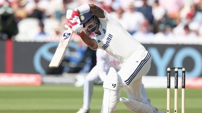 KL Rahul was his patient, composed, monk-like self as he worked his way to a very well-paced half-century with wickets falling around him. Plenty of work left to do, and plans to get a big one on Day 3. (AP) KL Rahul was his patient, composed, monk-like self as he worked his way to a very well-paced half-century with wickets falling around him. Plenty of work left to do, and plans to get a big one on Day 3. (AP)