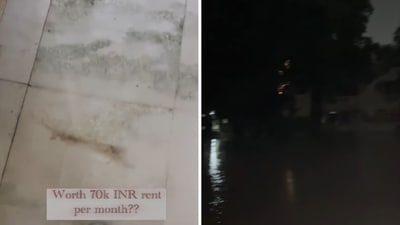 Screengrab from a video that shows a waterlogged posh apartment complex in Gurgaon. (Screengrab (Instagram))
