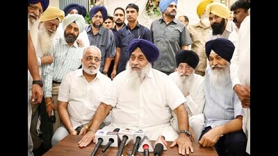 Shiromani Akali Dal president Sukhbir Singh Badal addressing mediapersons in Ludhiana on Friday. (HT Photo) Shiromani Akali Dal president Sukhbir Singh Badal addressing mediapersons in Ludhiana on Friday. (HT Photo)