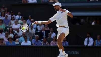 Serbia's Novak Djokovic in action during his semi final match against Italy's Jannik Sinner (REUTERS)