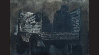 The Black Truck (1974) by Krishen Khanna. (Image courtesy Saffronart) The Black Truck (1974) by Krishen Khanna. (Image courtesy Saffronart)