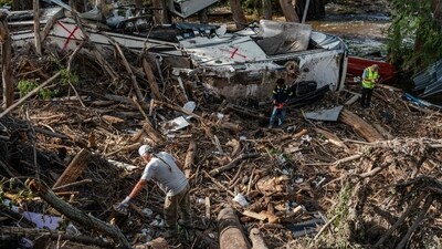 Flood-damaged property on the banks of the Guadalupe River in Kerrville, Texas. (Getty Images via AFP) Flood-damaged property on the banks of the Guadalupe River in Kerrville, Texas. (Getty Images via AFP)