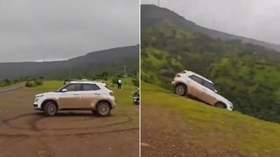 The video captured the moment when the car lost control and fell in the gorge. (X/The Skin Doctor) The video captured the moment when the car lost control and fell in the gorge. (X/The Skin Doctor)