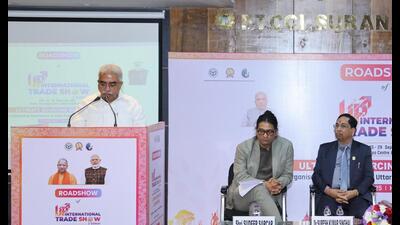 Uttar Pradesh MSME, khadi and village industries minister Rakesh Sachan speaking at Hyderabad roadshow on July 11 (Sourced) Uttar Pradesh MSME, khadi and village industries minister Rakesh Sachan speaking at Hyderabad roadshow on July 11 (Sourced)