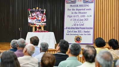 Air India Limited Retired Employees Association (AILREA) members gather for a prayer meeting to pay homage to the AI 171 crew members, who lost their lives in the plane crash. (ANI) Air India Limited Retired Employees Association (AILREA) members gather for a prayer meeting to pay homage to the AI 171 crew members, who lost their lives in the plane crash. (ANI)