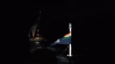 ICG Ship Rajveer responded to the distress situation, navigating through rough sea conditions. (ANI)