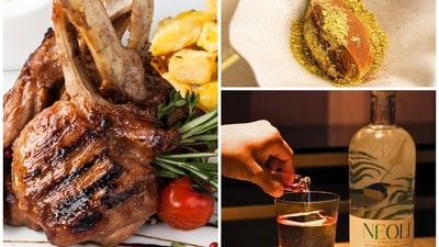 Spiced Rum Glazed Grilled Lamb Chops; Pistachio Tiramisu and Scarlet Nectar by Neoli