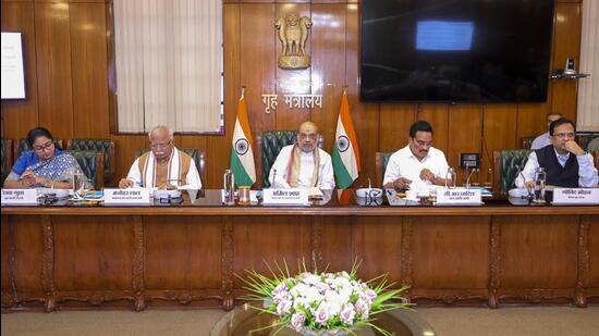 Amit Shah during a high level review meeting on Yamuna rejuvenation in New Delhi. (PIB)
