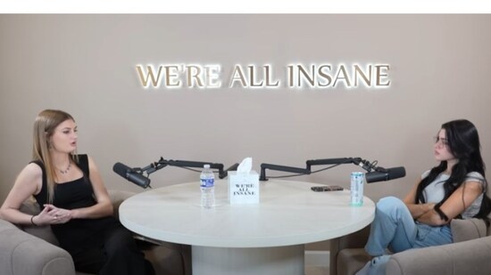 Courtney (left) repeated the allegations against Leonia Police Chief Scott Tamagny, his neighbour Kevin Slevin and others on a podcast called 'We're All Insane' in April. (YouTube)