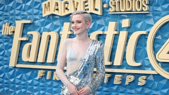 US actor Julia Garner poses. She plays Silver Surfer. Fantastic Four begins its global cinematic rollout on July 23.(AFP)