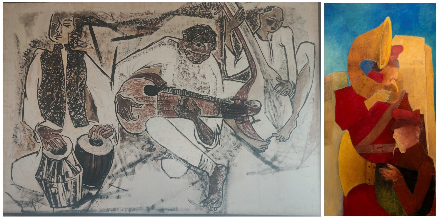 Musicians (1956) and Untitled (Bandwallas in the city; 2019). Musicians (1956) and Untitled (Bandwallas in the city; 2019).