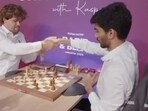 D Gukesh after his Rapid win vs Magnus Carlsen. D Gukesh after his Rapid win vs Magnus Carlsen.