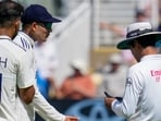 London: India's captain Shubman Gill and Akash Deep interact with an umpire over ball change 