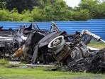 Wreckage of Air India Flight 171, a Boeing 787-8 Dreamliner aircraft, one month after the crash in Ahmedabad. Wreckage of Air India Flight 171, a Boeing 787-8 Dreamliner aircraft, one month after the crash in Ahmedabad.