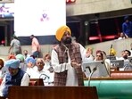 CM Bhagwant Mann speaking during the Punjab Vidhan Sabha session in Chandigarh on Friday.