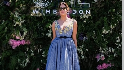 Janhvi Kapoor sparkles in a stunning dress at Wimbledon. Janhvi Kapoor sparkles in a stunning dress at Wimbledon.