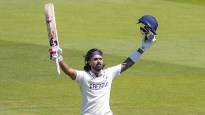KL Rahul celebrates his century on the third day of the third Test in Lord’s on Saturday. (PTI) KL Rahul celebrates his century on the third day of the third Test in Lord’s on Saturday. (PTI)
