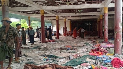 On Friday monastery in Lin Ta Lu village was hit with an air strike, said an anti-junta fighter, who requested anonymity for safety reasons. (AP) On Friday monastery in Lin Ta Lu village was hit with an air strike, said an anti-junta fighter, who requested anonymity for safety reasons. (AP)