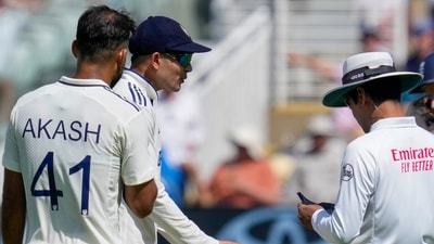 London: India's captain Shubman Gill and Akash Deep interact with an umpire over ball change (PTI) London: India's captain Shubman Gill and Akash Deep interact with an umpire over ball change (PTI)