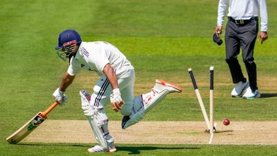 Ben Stokes was dead-eye with a remarkable piece of fielding, gathering one-handed, pivoting, and firing with deadly accuracy at the bowler's end stumps to run Pant out by about a foot. The English captain was pumped after this huge moment in the match. (PTI) Ben Stokes was dead-eye with a remarkable piece of fielding, gathering one-handed, pivoting, and firing with deadly accuracy at the bowler's end stumps to run Pant out by about a foot. The English captain was pumped after this huge moment in the match. (PTI)