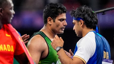 Neeraj Chopra (R) and Arshad Nadeem during Paris Olympics last year (PTI) Neeraj Chopra (R) and Arshad Nadeem during Paris Olympics last year (PTI)