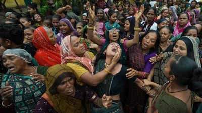Family members and relatives of victim of the Air India plane crash, grieve during his funeral procession in Ahmedabad, India, Tuesday, June 17, 2025. (AP) Family members and relatives of victim of the Air India plane crash, grieve during his funeral procession in Ahmedabad, India, Tuesday, June 17, 2025. (AP)