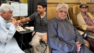 Shabana Azmi shared a cute photo of Farhan Akhtar and Javed Akhtar from London. Shabana Azmi shared a cute photo of Farhan Akhtar and Javed Akhtar from London.