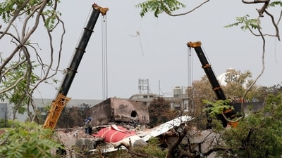 Wreckage of an Air India aircraft, bound for London's Gatwick Airport, which crashed during take-off from an airport in Ahmedabad. (HT File)