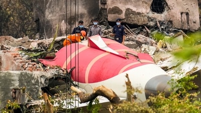 Ahmedabad: Wreckage of the crashed Air India plane being lifted through a crane, in Ahmedabad, Gujarat, Saturday, June 14, 2025. (PTI) Ahmedabad: Wreckage of the crashed Air India plane being lifted through a crane, in Ahmedabad, Gujarat, Saturday, June 14, 2025. (PTI)