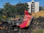 Charred remains of the Air India plane, which crashed into a medical hostel and its canteen complex moments after taking off from the Sardar Vallabhbhai Patel International Airport, lie on the ground in Ahmedabad on June 12, 2025. Charred remains of the Air India plane, which crashed into a medical hostel and its canteen complex moments after taking off from the Sardar Vallabhbhai Patel International Airport, lie on the ground in Ahmedabad on June 12, 2025.