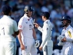 England's Zak Crawley clashes with India's Shubman Gill 
