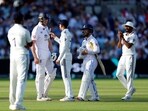 Shubman Gill (third from left) collided with Zak Crawley in the last over of the day.