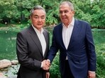 Russian Foreign Minister Sergey Lavrov, shakes hands with Chinese Foreign Minister Wang Yi during their meeting. Russian Foreign Minister Sergey Lavrov, shakes hands with Chinese Foreign Minister Wang Yi during their meeting.