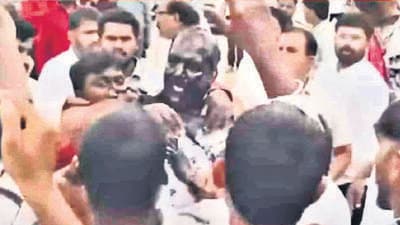 Pravin Gaikwad’s face smeared with black ink at Akkalkot event Pravin Gaikwad’s face smeared with black ink at Akkalkot event