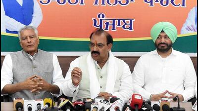 Ashwani Sharma, BJP’s Punjab working president, addressing a press conference in Chandigarh on Sunday. Ashwani Sharma, BJP’s Punjab working president, addressing a press conference in Chandigarh on Sunday.