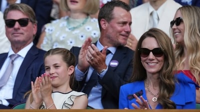 Britain's Kate, Princess of Wales and Princess Charlotte applaud from the Royal Boxas they watch Jannik Sinner of Italy and Carlos Alcaraz of Spain in the men's singles final match at the Wimbledon Tennis Championships in London, Sunday, July 13, 2025. (AP Photo/Dave Shopland) (AP) Britain's Kate, Princess of Wales and Princess Charlotte applaud from the Royal Boxas they watch Jannik Sinner of Italy and Carlos Alcaraz of Spain in the men's singles final match at the Wimbledon Tennis Championships in London, Sunday, July 13, 2025. (AP Photo/Dave Shopland) (AP)