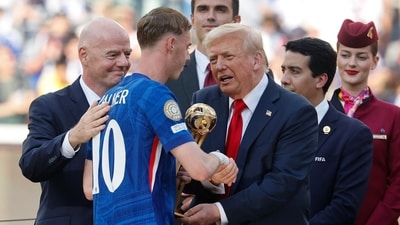President Donald Trump presents Cole Palmer the Golden Ball trophy at the FIFA Club World Cup at MetLife Stadium (Getty Images via AFP) President Donald Trump presents Cole Palmer the Golden Ball trophy at the FIFA Club World Cup at MetLife Stadium (Getty Images via AFP)
