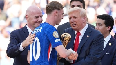 President Donald Trump, from right, presents the Golden Ball award to Chelsea's Cole Palmer (AP) President Donald Trump, from right, presents the Golden Ball award to Chelsea's Cole Palmer (AP)