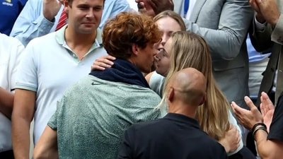 Jannik Sinner of Italy shared a kiss with his thengirlfriend Anna Kalinskaya after defeating Taylor Fritz of the United States to win the Men's Singles Final on Day Fourteen of the 2024 US Open at USTA Billie Jean King National Tennis Center on September 08, 2024 in the Flushing neighborhood of the Queens borough of New York City. Al Bello/Getty Images Jannik Sinner of Italy shared a kiss with his thengirlfriend Anna Kalinskaya after defeating Taylor Fritz of the United States to win the Men's Singles Final on Day Fourteen of the 2024 US Open at USTA Billie Jean King National Tennis Center on September 08, 2024 in the Flushing neighborhood of the Queens borough of New York City. Al Bello/Getty Images